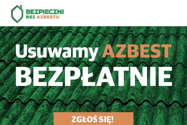 logo Bezpieczni bez azbestu, Usuwamy azbest bezpłatnie zgłoś się na tle zielonych płyt azbestowych